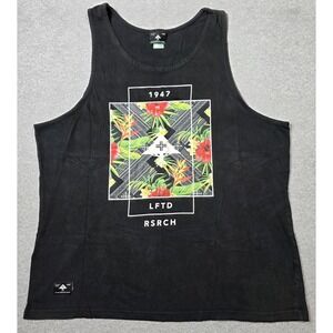 LRG T-Shirt Mens L Black Lifted Research Group Tank Top 1947 Floral Graphic